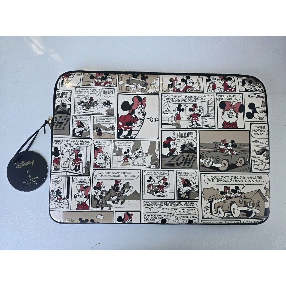 Kate Spade Disney Minnie Mickey Mouse Comic Strip Laptop Sleeve Padded Zip